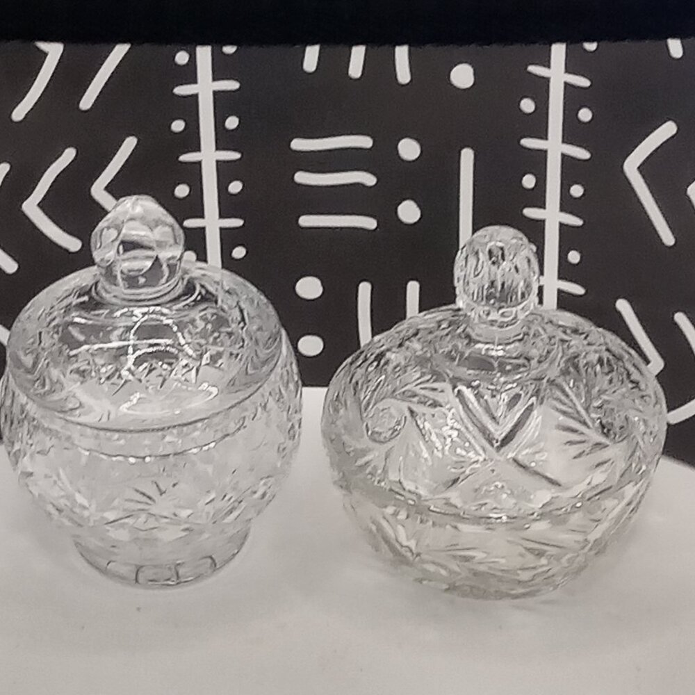 Clear Cut Lead Crystal Covered CANDY DISH BOWLS Starburst Pinwheel Trinket Jar